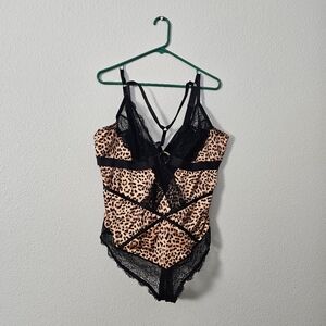City Chic Leopard Print Lace Bodysuit Sz L